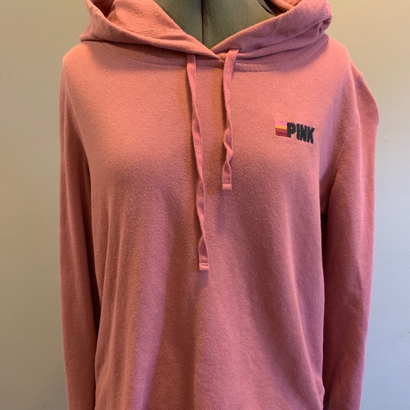 PINK Victoria's Secret Tops - Victoria’s Secret PINK Mauve lightweight raw hem hoodie sweatshirt